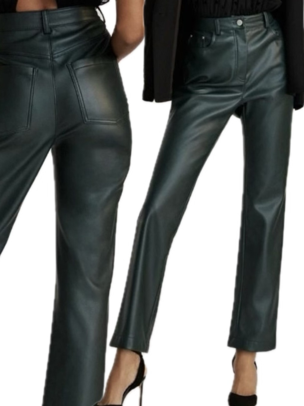7 For All Mankind Faux Leather Pants Women Size Small Emerald Green Straight Leg